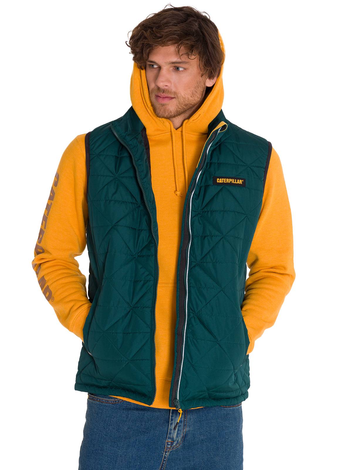 Parka Sin Mangas Hombre Mediumweight Insulated Triangle Quilted Verde Petróleo Cat