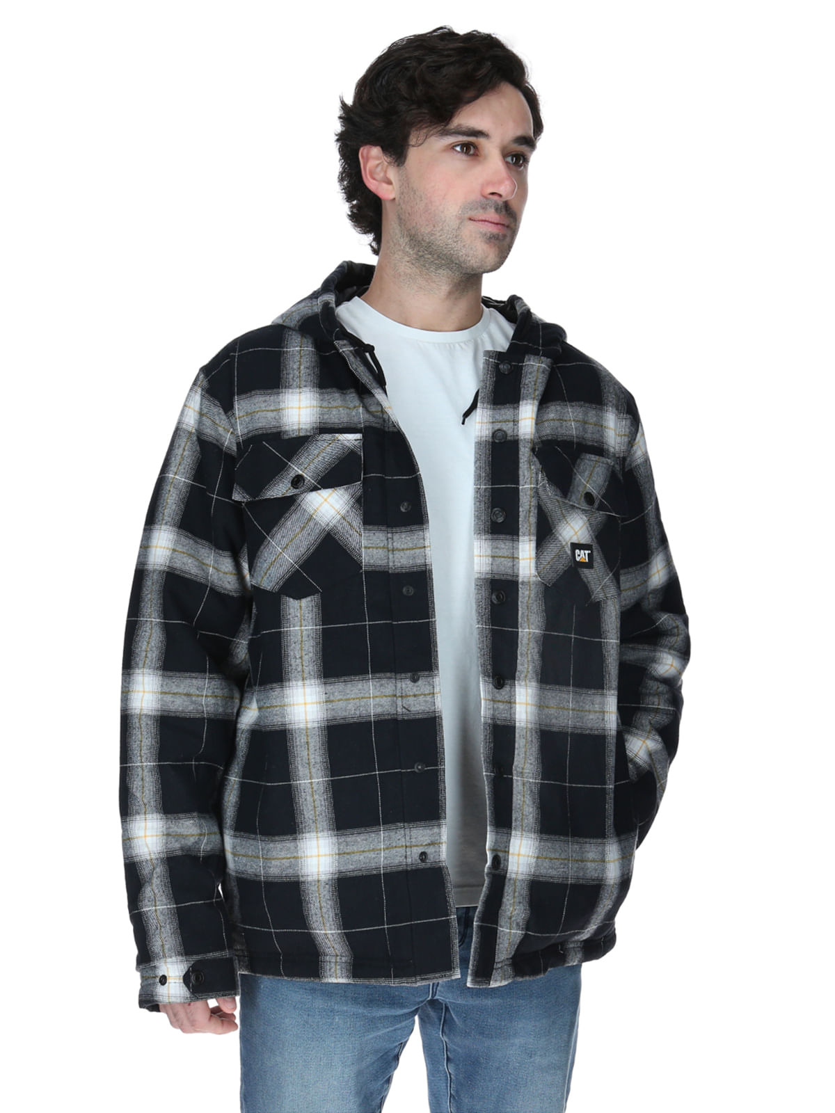 Chaqueta Hombre Hooded Flannel Negro y Blanco Cat
