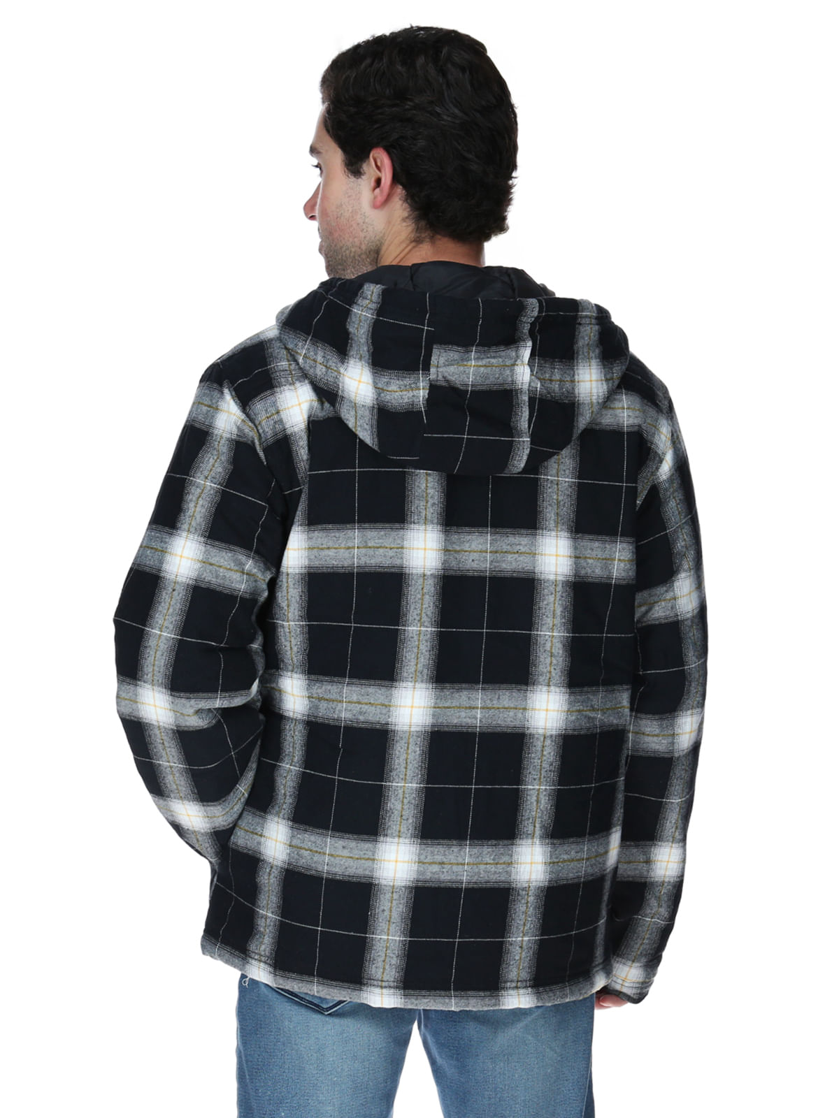 Chaqueta Hombre Hooded Flannel Negro y Blanco Cat