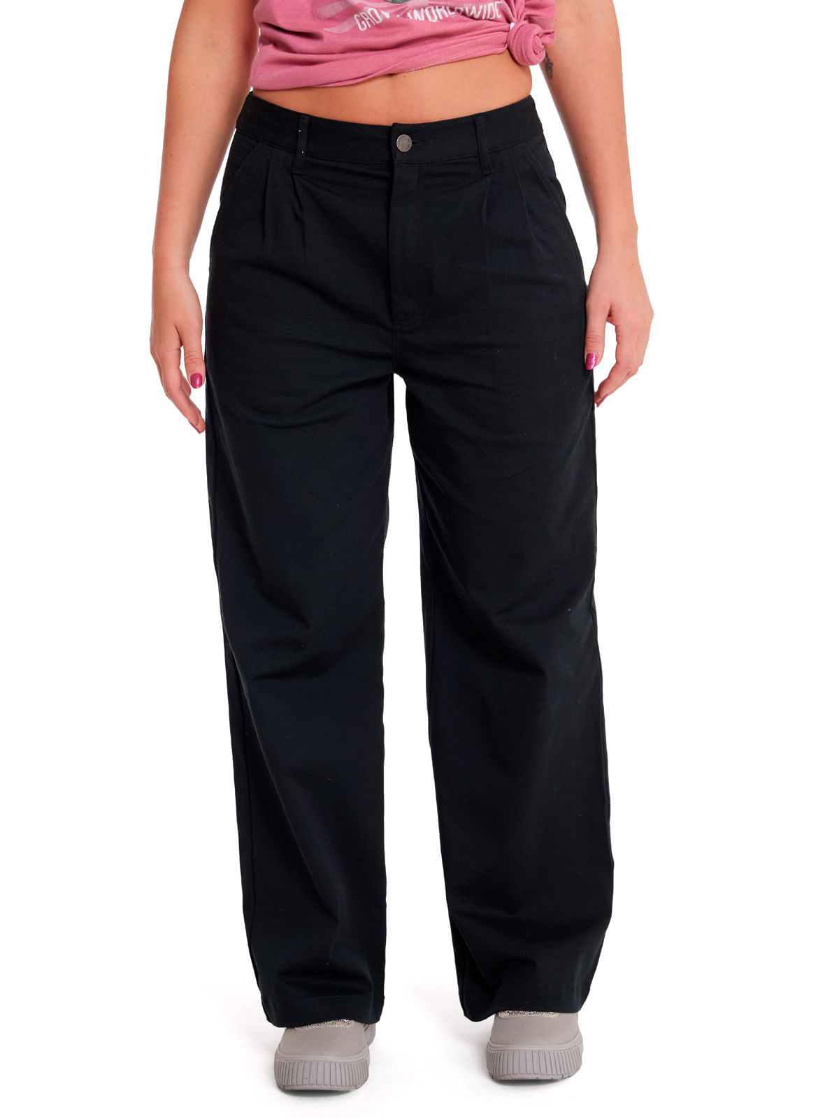 Pantalón Casual Mujer Wide Leg Stretch Chino Pant Negro Cat-Cat