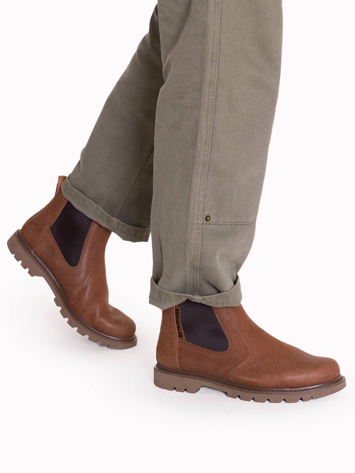 Botín Cuero Colorado Chelsea Hombre Café Cat-Cat Chile Cat