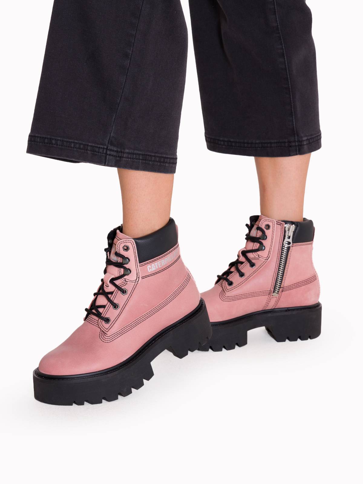 Botas Caterpillar Mujer Bototos Rosados Cat Botín Cuero Colorado