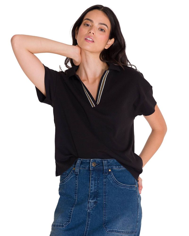 Polera-Manga-Corta-Polo-Mujer-NOTCH-NECK-POLO-Negra-Cat