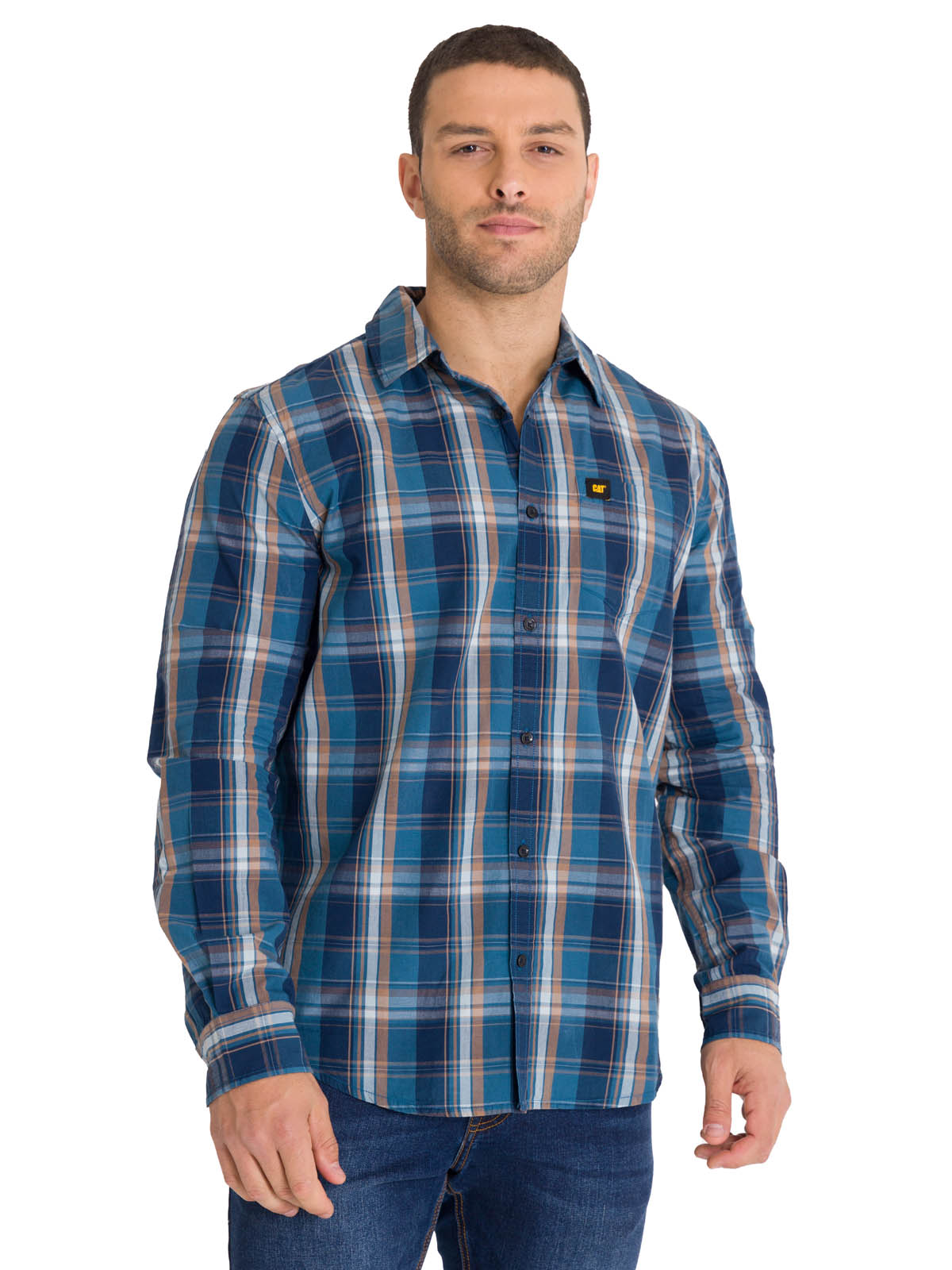 Camisa Manga LargaCasual Hombre Plaid Poplin Rojo Azul CAT