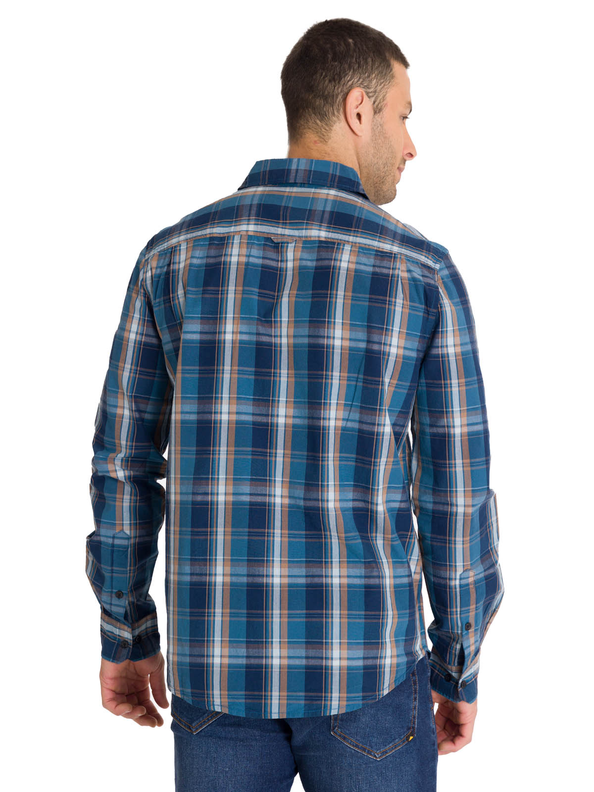 Camisa Manga LargaCasual Hombre Plaid Poplin Rojo Azul CAT