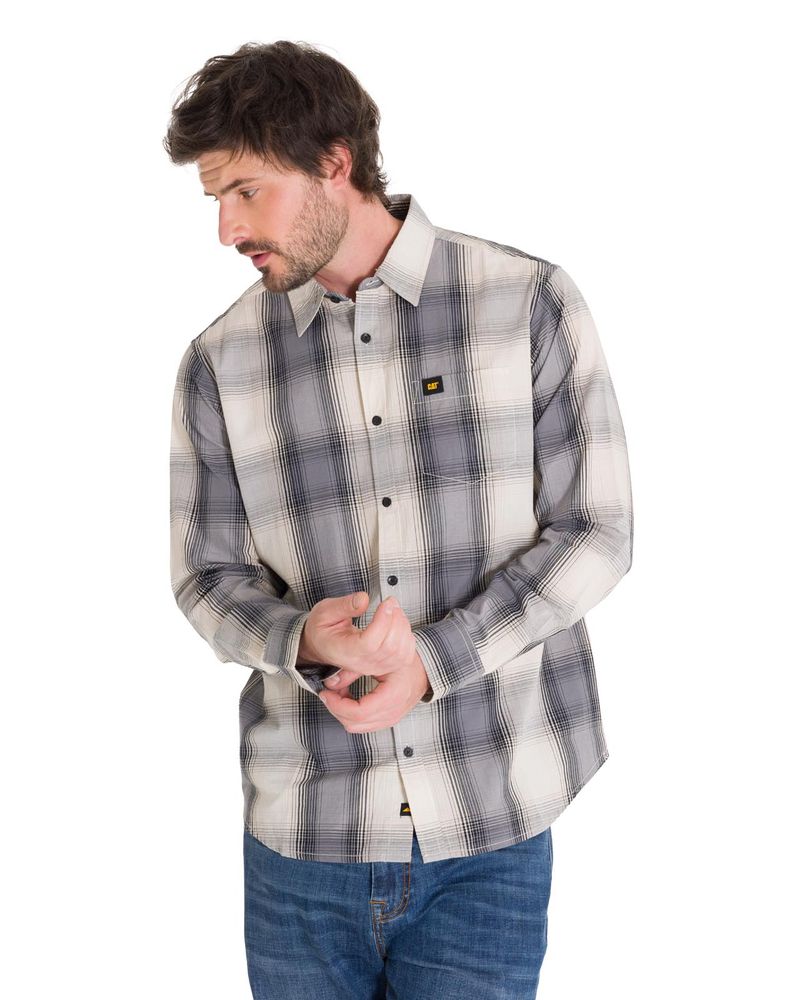 Camisa-Manga-Larga-Casual-Hombre-Plaid-Poplin-Amarillo-CAT
