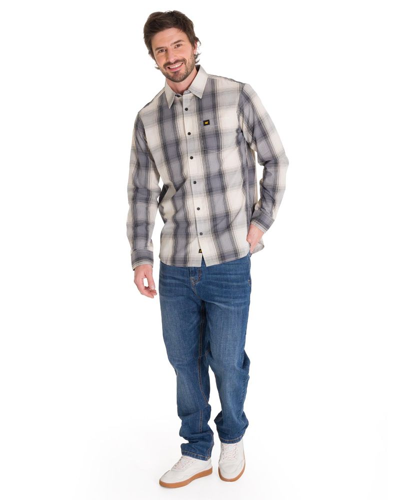 Camisa-Manga-Larga-Casual-Hombre-Plaid-Poplin-Amarillo-CAT