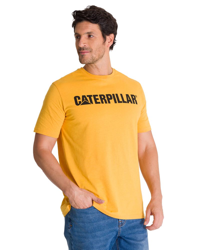 Polera-Manga-Corta-Hombre-Logo-Caterpillar-Amarillo-CAT