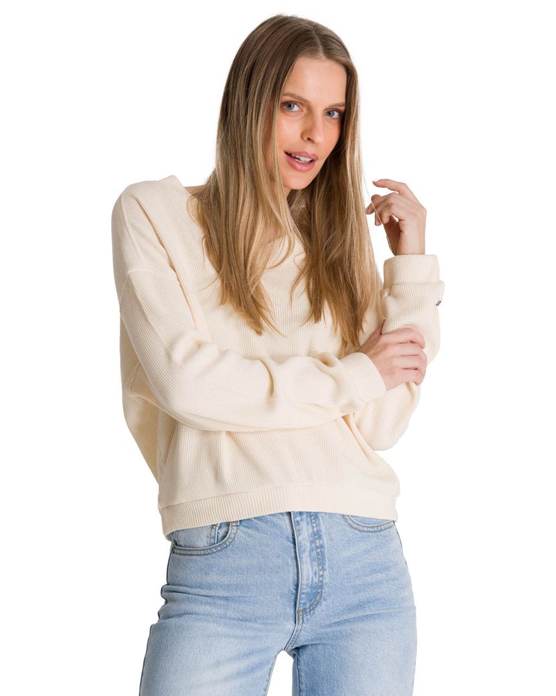 Poleron-Cuello-en-V-Mujer-Oversize-Waffle-Blanco-CAT